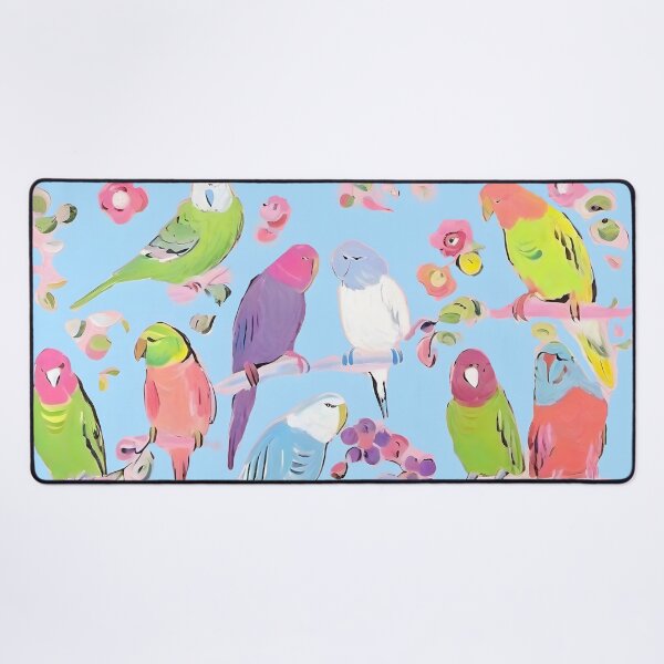 Item preview, Budgies on baby blue background designed and sold by SophieClimaArt.