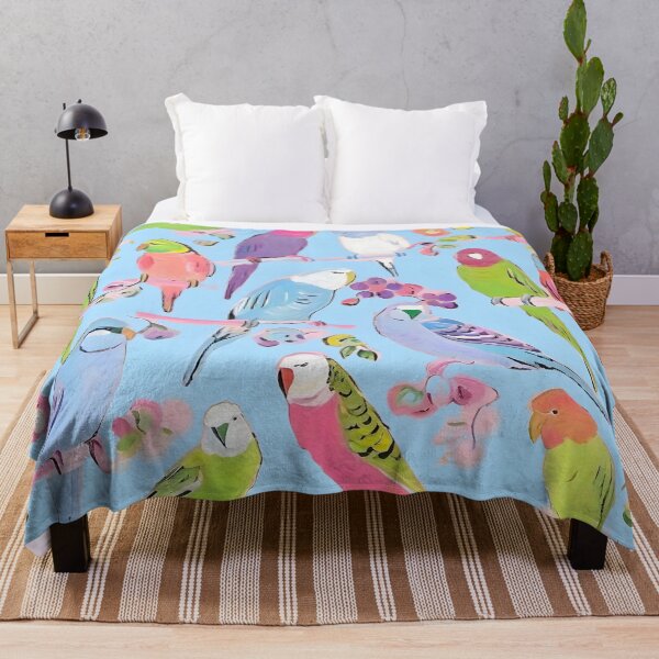 Item preview, Budgies on baby blue background designed and sold by SophieClimaArt.