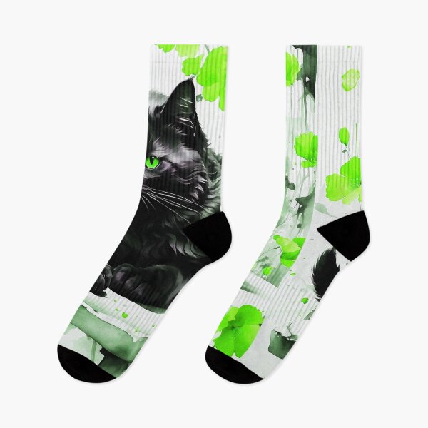 Item preview, Neon Green Poppy Black Cat - Oil Painting In Chinese Art Style designed and sold by SassyArtistry.