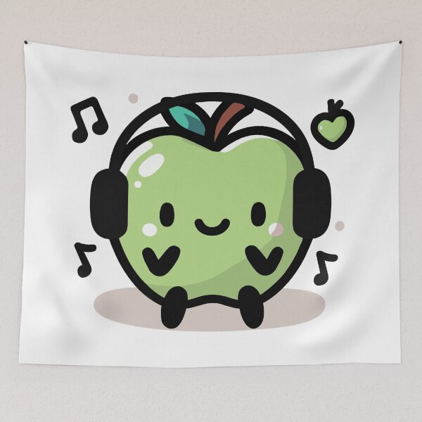 Item preview, Cute Green Apple Listening To Music designed and sold by BluRockDesigns.