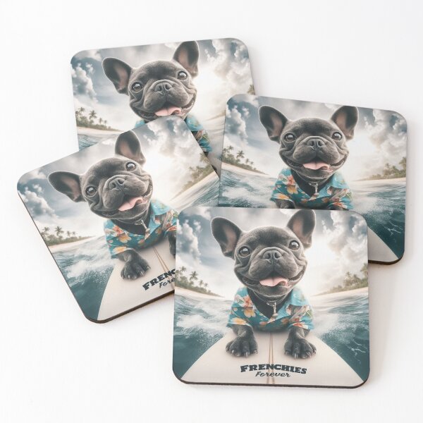 Item preview, Gray French bull dog surfing the sea in beautiful action photography designed and sold by Tio-Tecun.