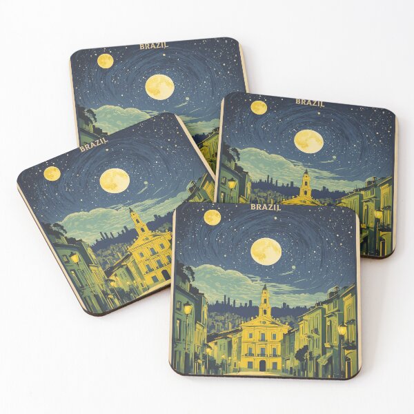 Item preview, Curitiba Brazil Starry Night and Moon Vintage Poster Tourism  designed and sold by TravelersGems.