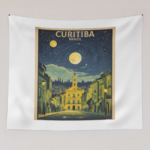 Item preview, Curitiba Brazil Starry Night and Moon Vintage Poster Tourism  designed and sold by TravelersGems.