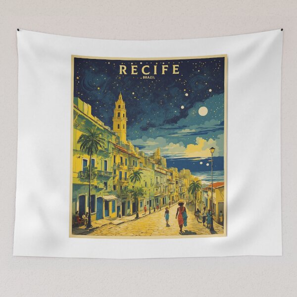 Item preview, Recife Brazil Starry Night and Moon Vintage Poster Tourism 2 designed and sold by TravelersGems.