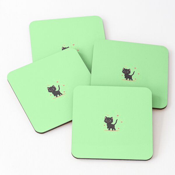 Item preview, Simple Cute Black Cat In Pastel Green With Hearts designed and sold by SassyArtistry.