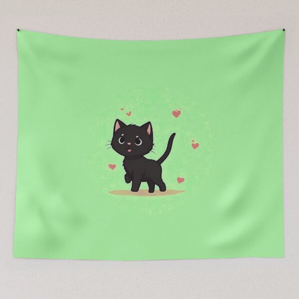 Item preview, Simple Cute Black Cat In Pastel Green With Hearts designed and sold by SassyArtistry.