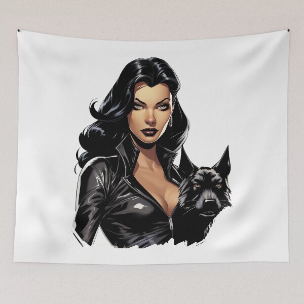 Item preview, beautiful woman dressed in black with her dog designed and sold by javierparra.