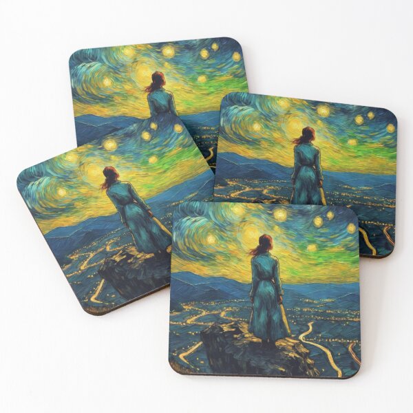 Item preview, "Nighttime Serenity: Captivating Artwork of a Woman on Mountain Peak" designed and sold by Artisticanvas.