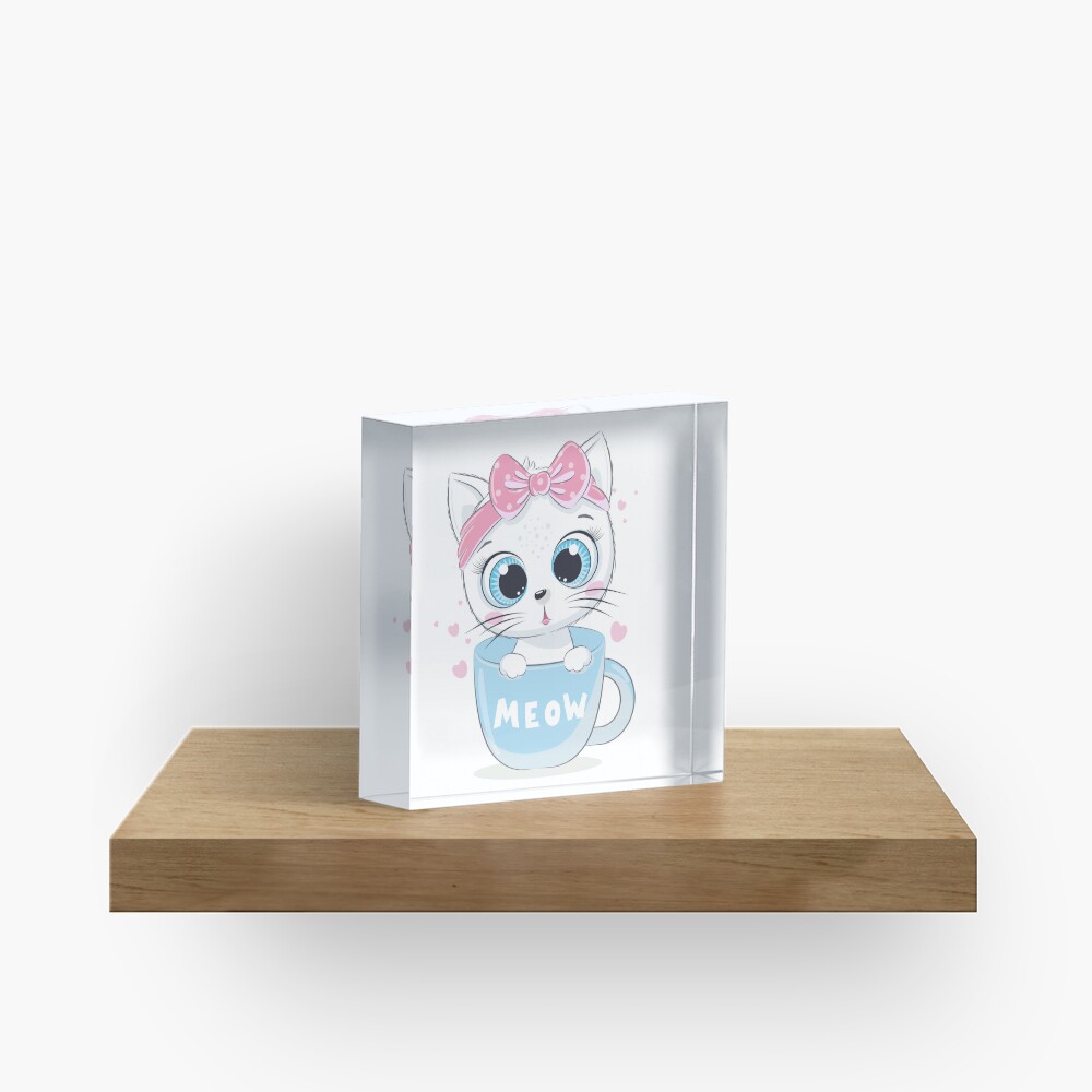 Meow: Cute Kitten Acrylic Block - cute pet design by HackerLooks