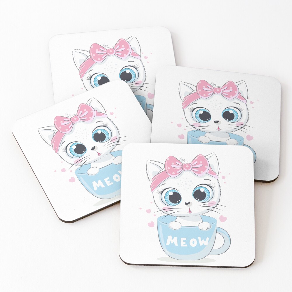 Meow: Cute Kitten Coasters (Set of 4) - cute pet design by HackerLooks