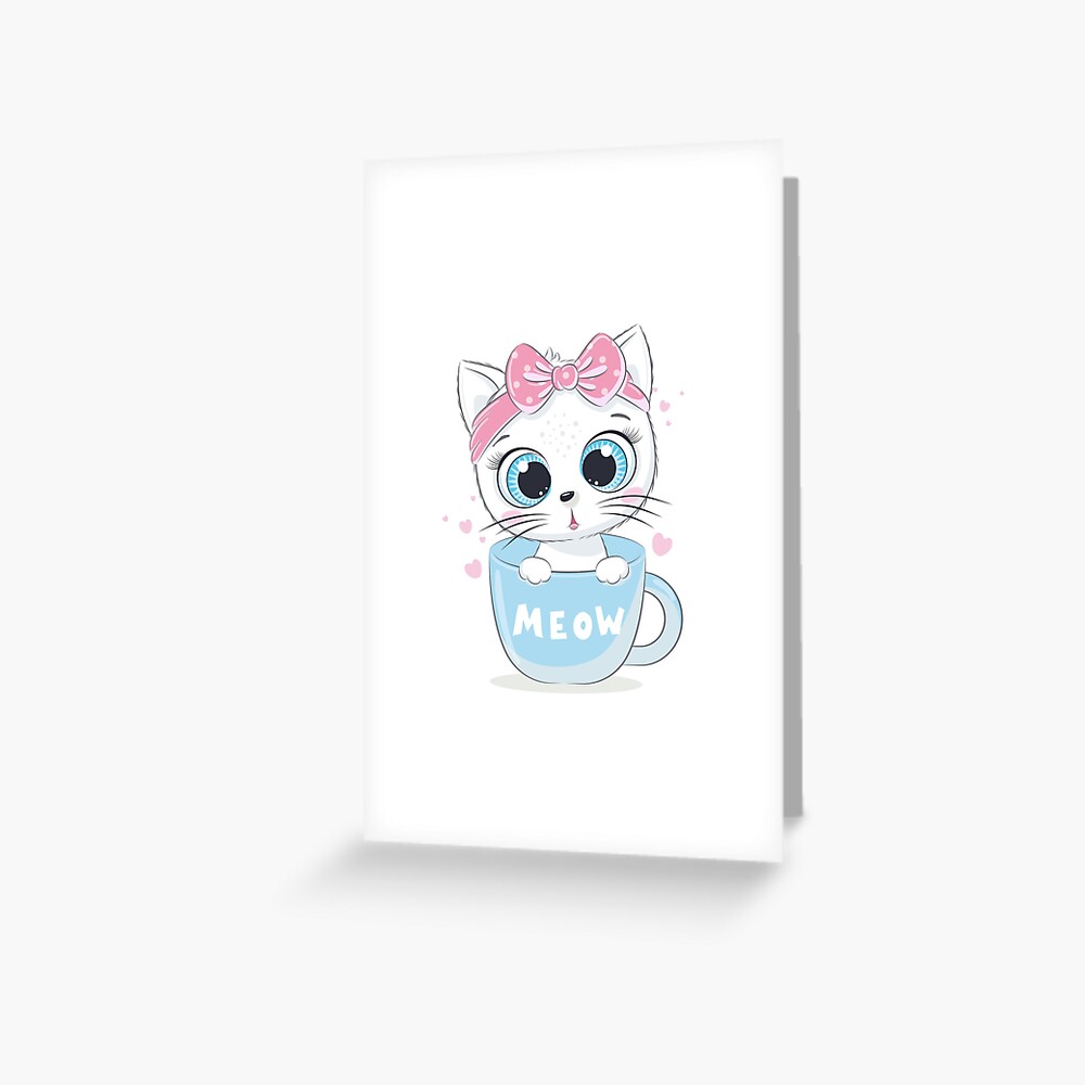Meow: Cute Kitten Greeting Card - cute pet design by HackerLooks