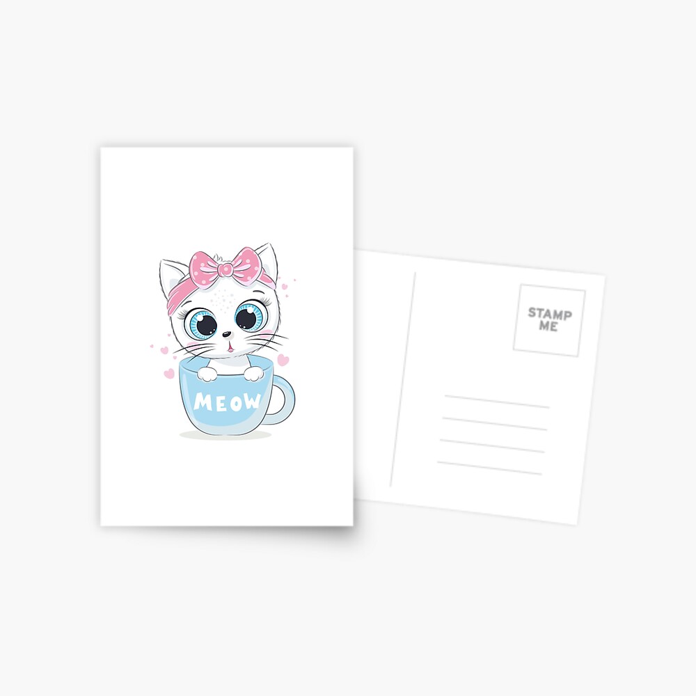 Meow: Cute Kitten Postcard - cute pet design by HackerLooks