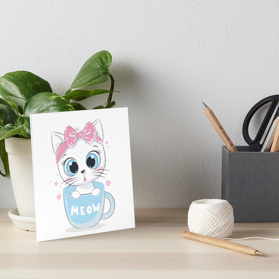 Meow: Cute Kitten Art Board Print - cute pet design by HackerLooks