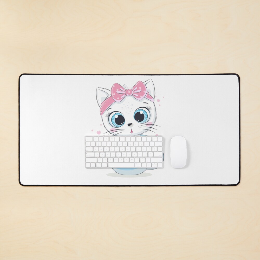 Meow: Cute Kitten Desk Mat - cute pet design by HackerLooks