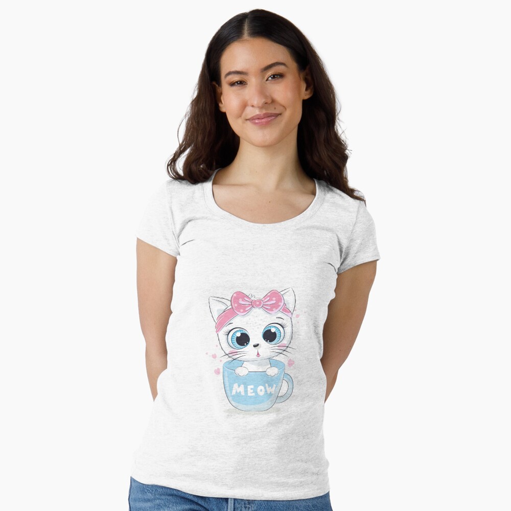 Meow: Cute Kitten Fitted Scoop T-Shirt - cute pet design by HackerLooks