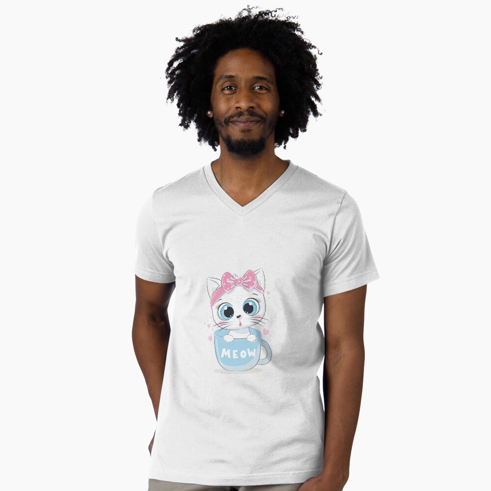 Meow: Cute Kitten V-Neck T-Shirt - cute pet design by HackerLooks
