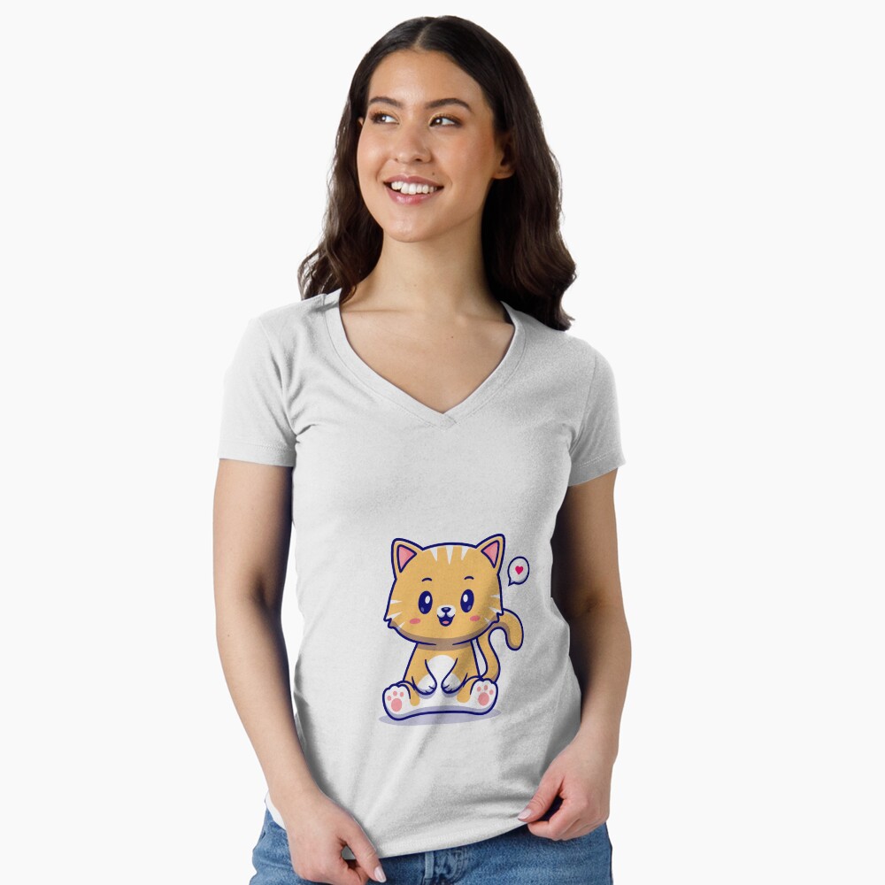 I Am Cute Fitted V-Neck T-Shirt - cute pet design by HackerLooks