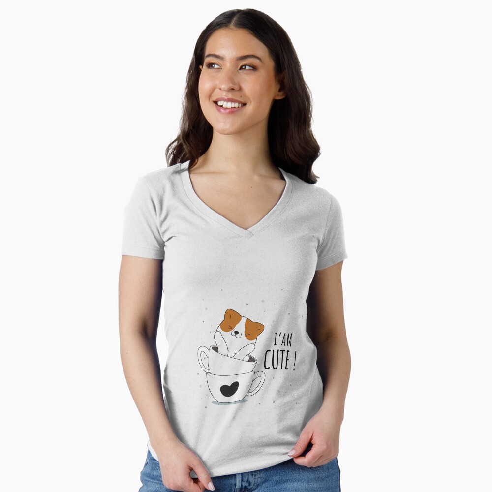 Cute Sunshine Fitted V-Neck T-Shirt - cute pet design by HackerLooks