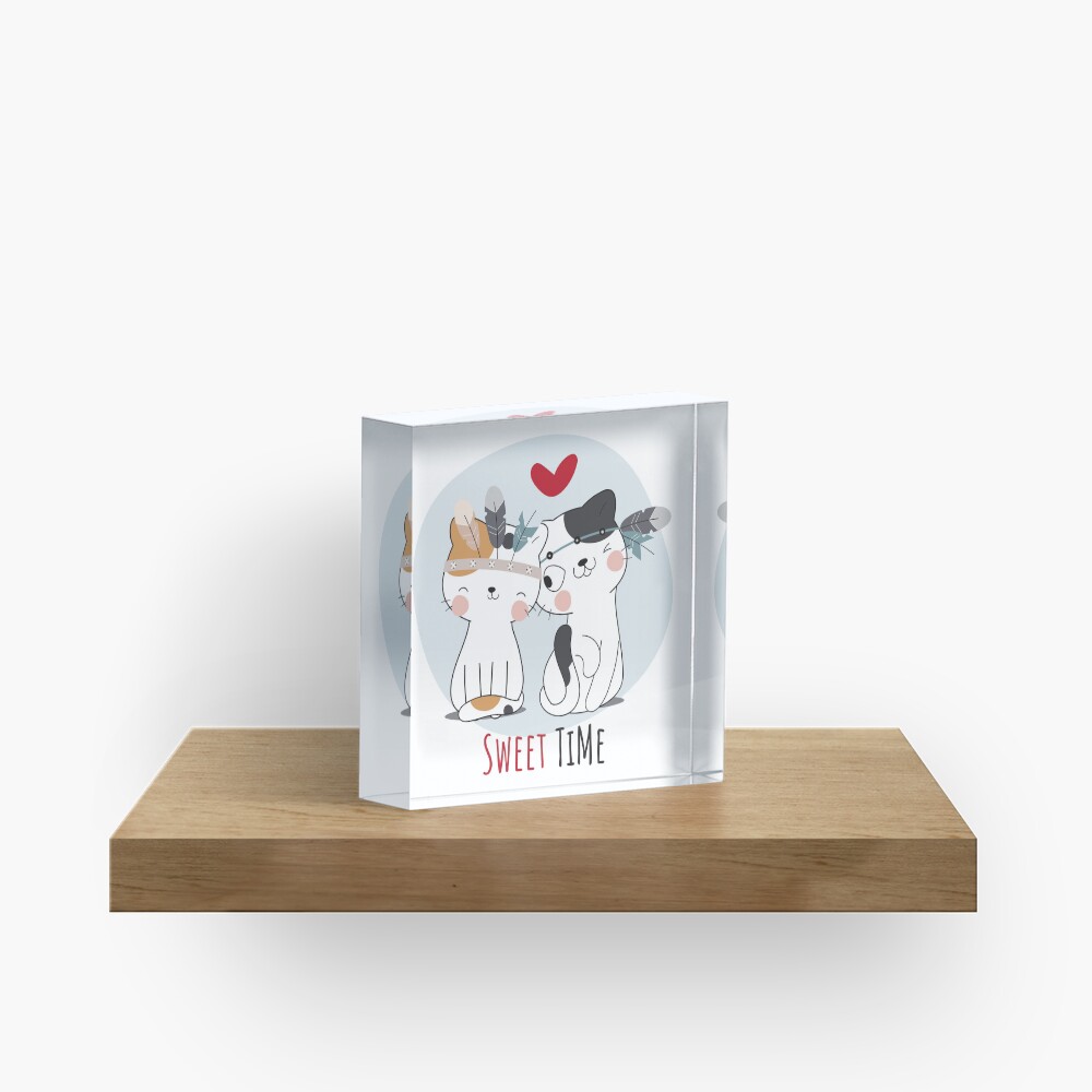 Sweet Time Cats :D Acrylic Block - cute pet design by HackerLooks