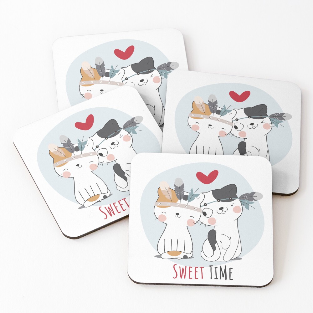 Sweet Time Cats :D Coasters (Set of 4) - cute pet design by HackerLooks