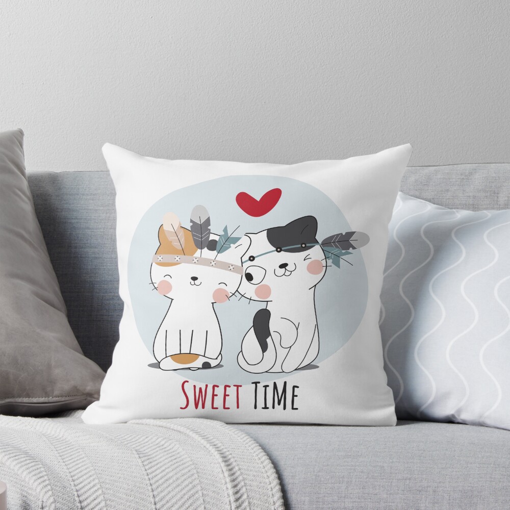 Sweet Time Cats :D Throw Pillow - cute pet design by HackerLooks