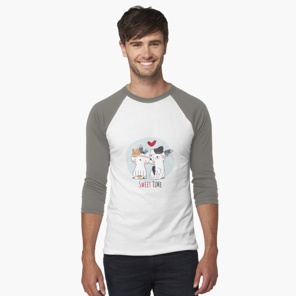 Sweet Time Cats :D Baseball ¾ Sleeve T-Shirt - cute pet design by HackerLooks