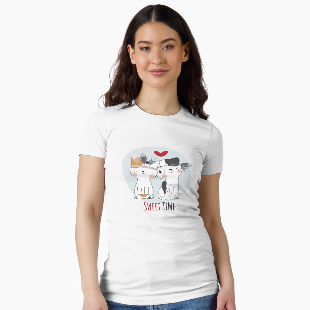 Sweet Time Cats :D Fitted T-Shirt - cute pet design by HackerLooks