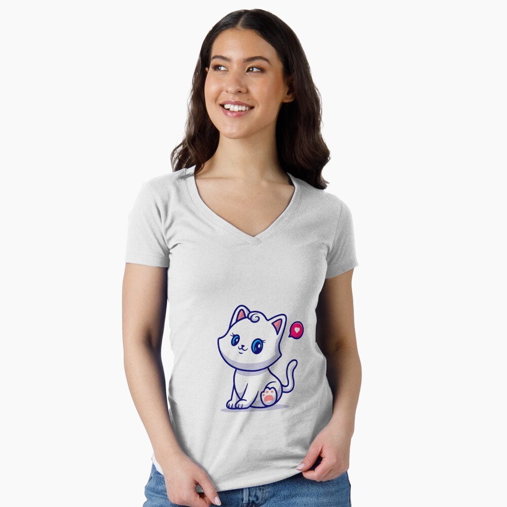Cute Kitten Fitted V-Neck T-Shirt - cute pet design by HackerLooks
