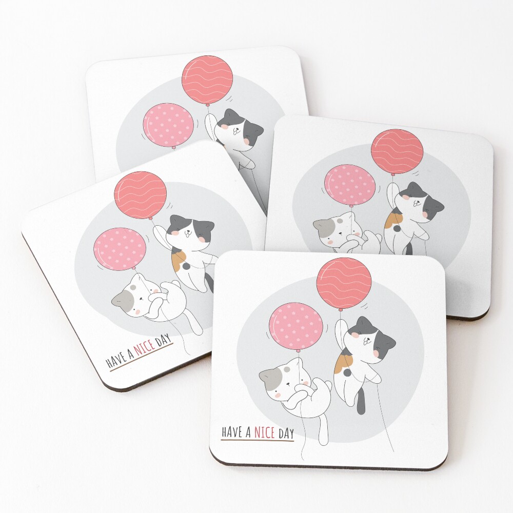 Have a Nice Day .. Cats Coasters (Set of 4) - cute pet design by HackerLooks