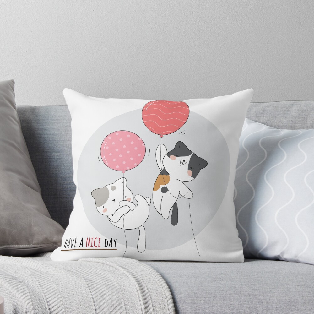 Have a Nice Day .. Cats Throw Pillow - cute pet design by HackerLooks