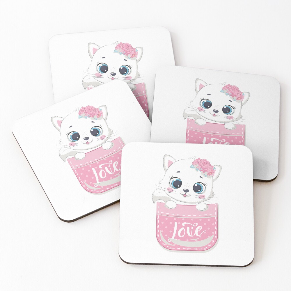 Super Cute Coasters (Set of 4) - cute pet design by HackerLooks