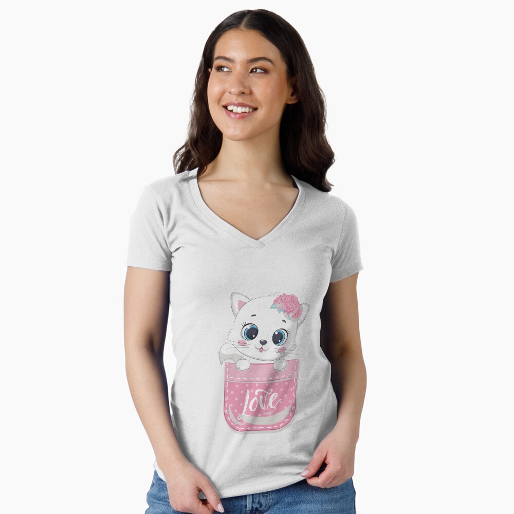 Super Cute Fitted V-Neck T-Shirt - cute pet design by HackerLooks