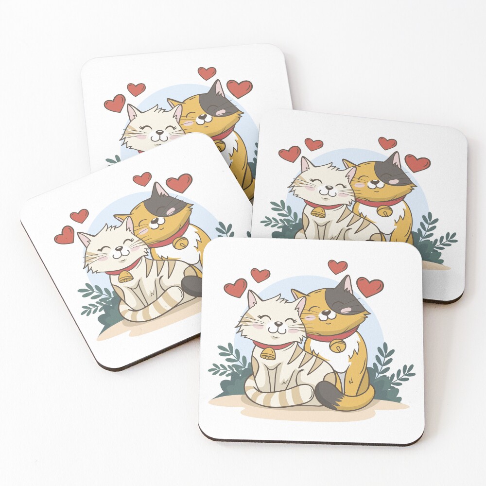 Cats in Love :D Coasters (Set of 4) - cute pet design by HackerLooks