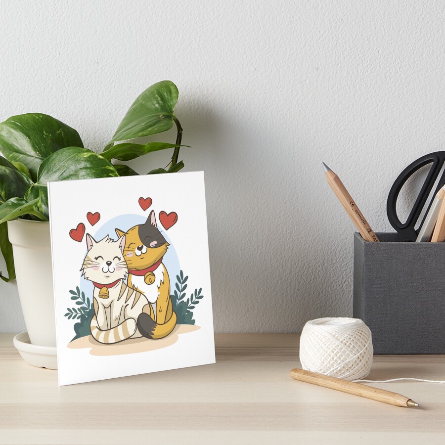 Cats in Love :D Art Board Print - cute pet design by HackerLooks