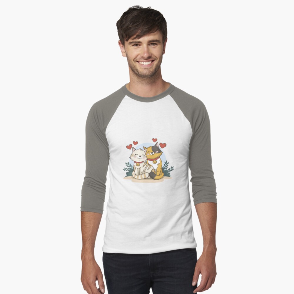 Cats in Love :D Baseball ¾ Sleeve T-Shirt - cute pet design by HackerLooks