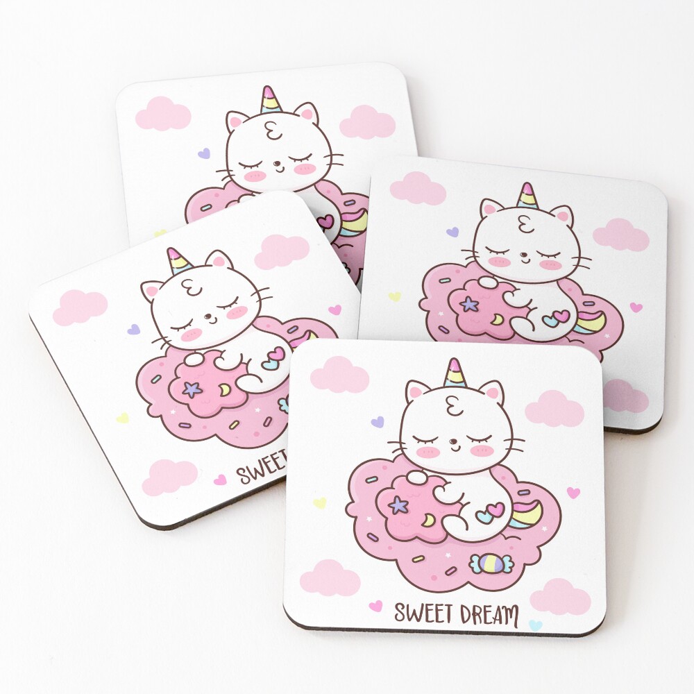 Cute Unicorn (Heart) Coasters (Set of 4) - unicorn fantasy design by HackerLooks