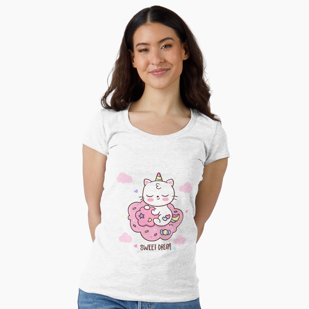 Cute Unicorn (Heart) Fitted Scoop T-Shirt - unicorn fantasy design by HackerLooks