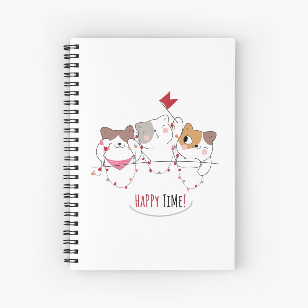 Happy Time Spiral Notebook - cute pet design by HackerLooks