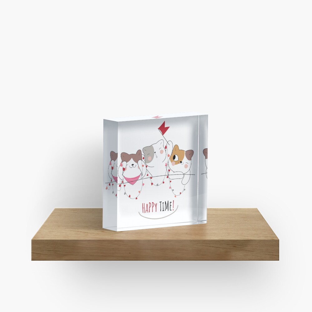 Happy Time Acrylic Block - cute pet design by HackerLooks