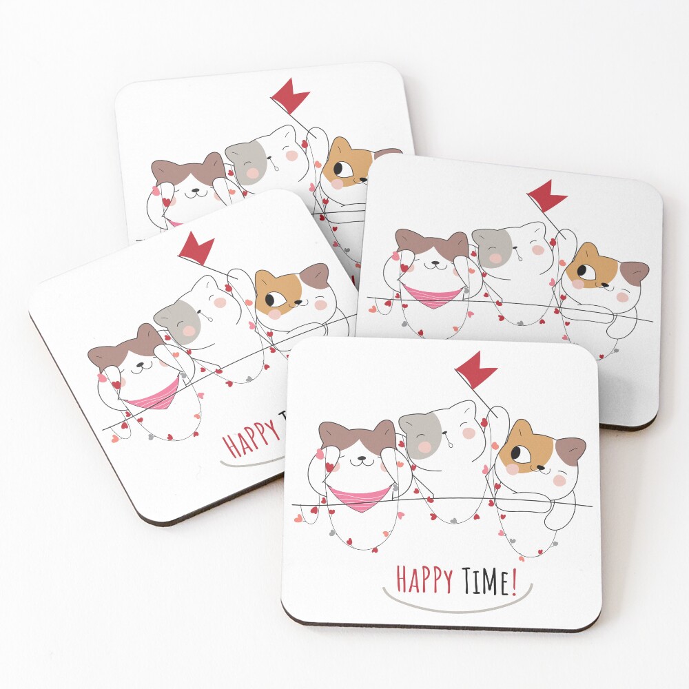 Happy Time Coasters (Set of 4) - cute pet design by HackerLooks
