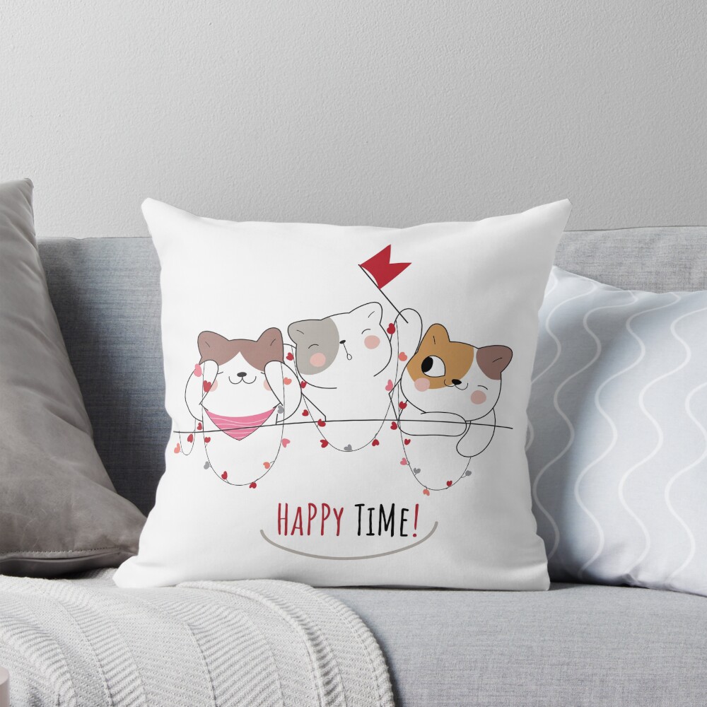 Happy Time Throw Pillow - cute pet design by HackerLooks