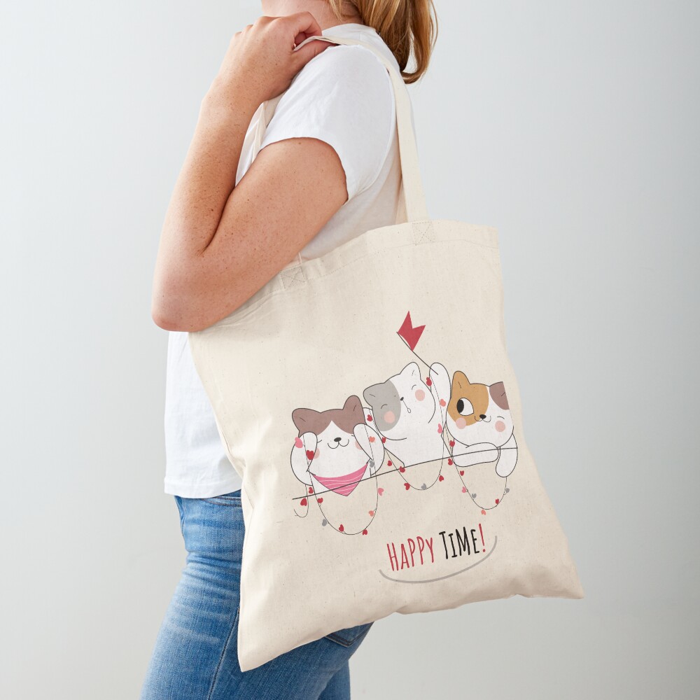 Happy Time Cotton Tote Bag - cute pet design by HackerLooks