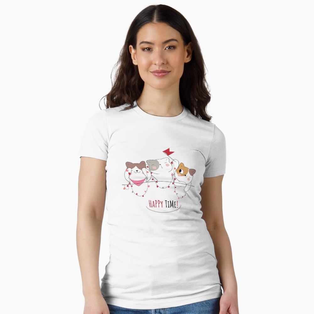 Happy Time Fitted T-Shirt - cute pet design by HackerLooks