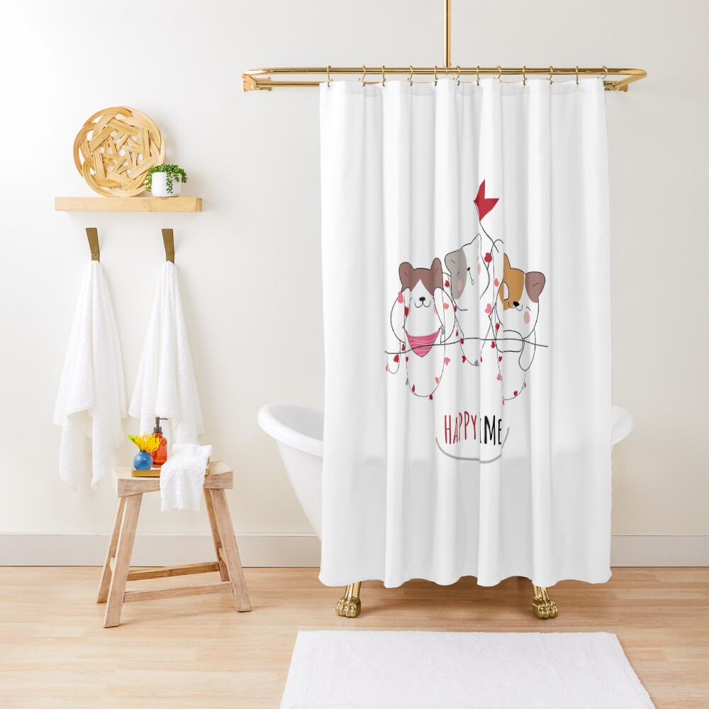 Happy Time Shower Curtain - cute pet design by HackerLooks