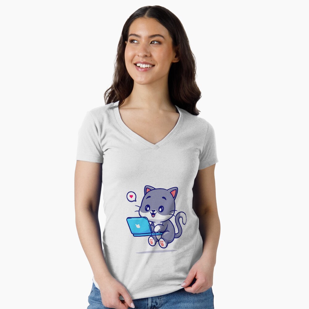My Geek Pet Fitted V-Neck T-Shirt - cute pet design by HackerLooks
