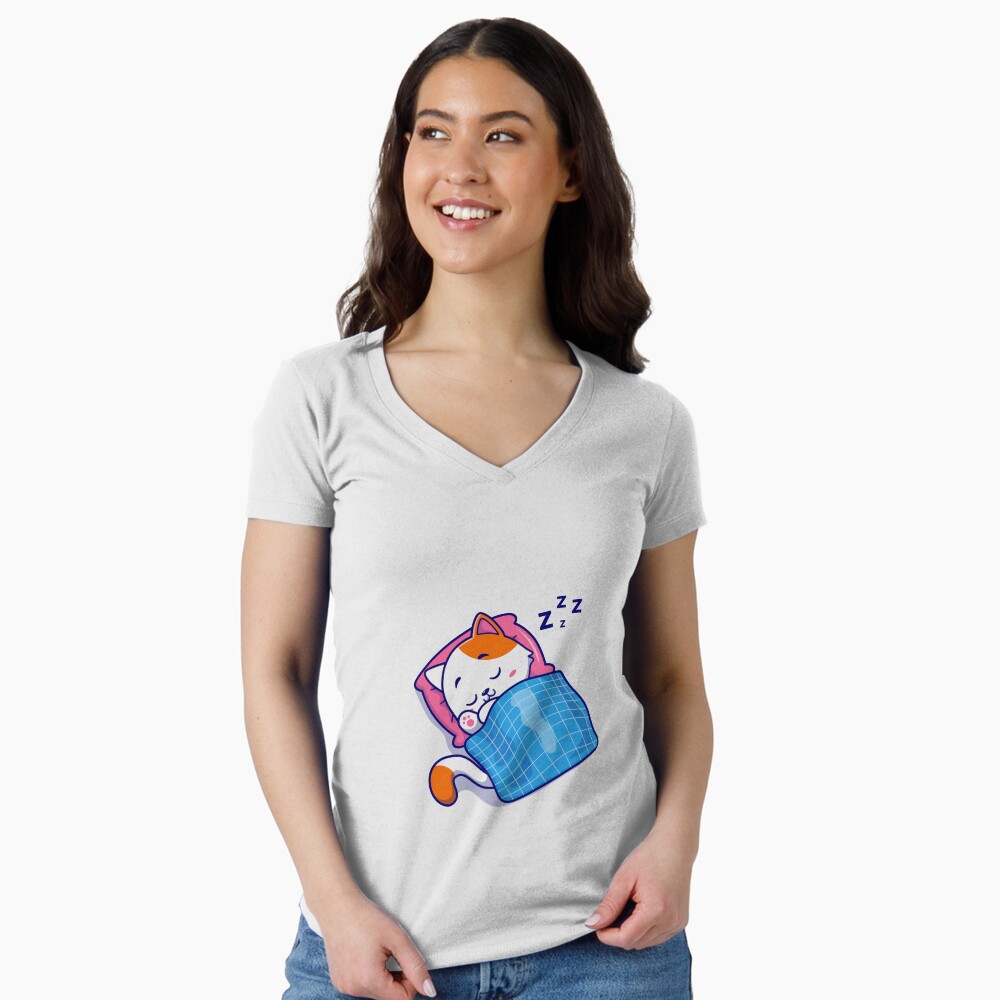 Cute Bed Time Fitted V-Neck T-Shirt - cute pet design by HackerLooks