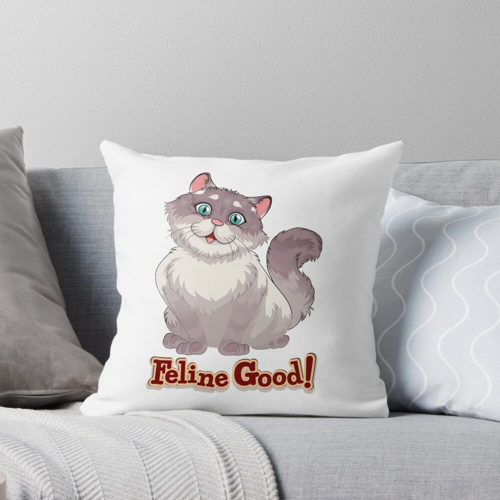 Feeling Good (Feline Good!) Throw Pillow - cute pet design by HackerLooks