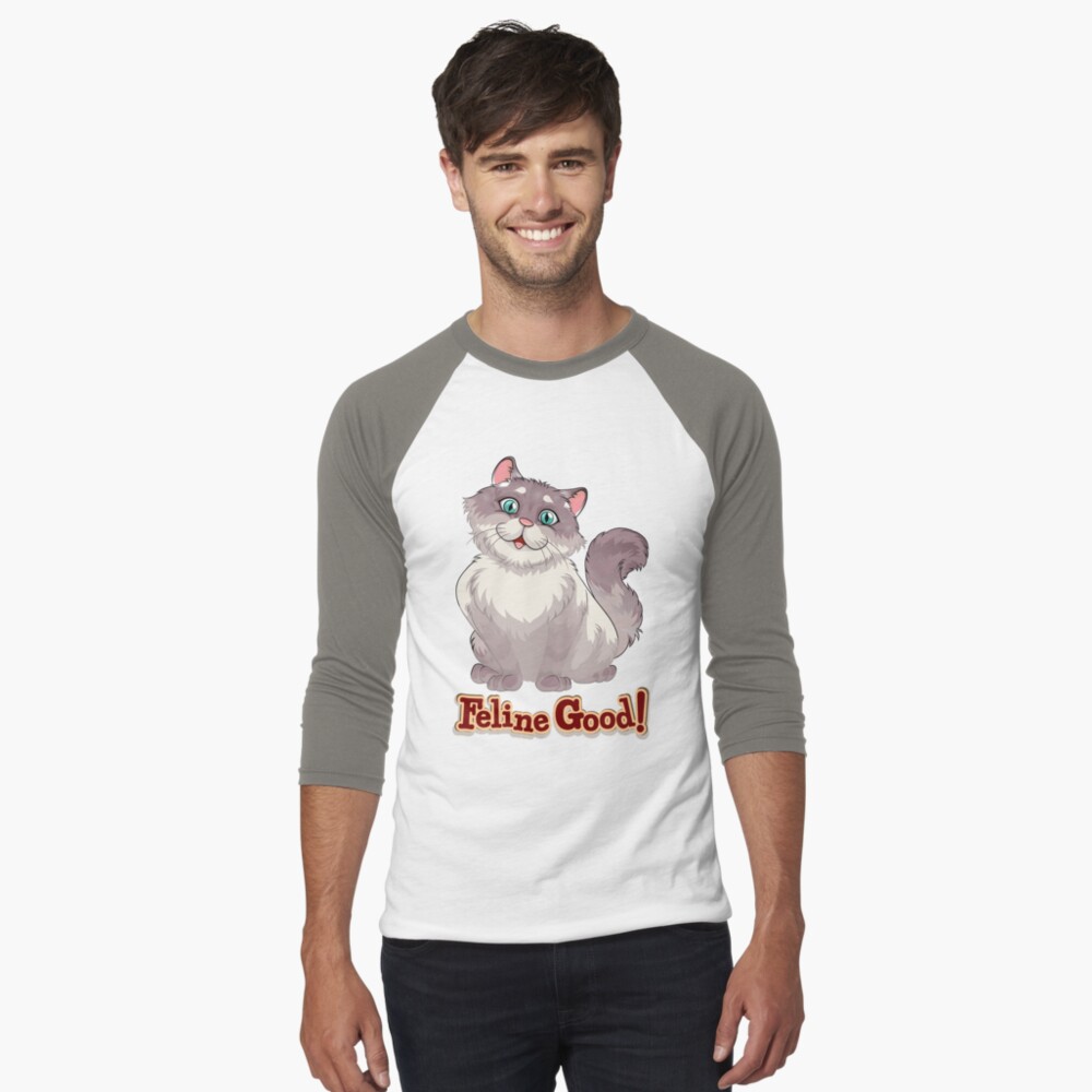 Feeling Good (Feline Good!) Baseball ¾ Sleeve T-Shirt - cute pet design by HackerLooks