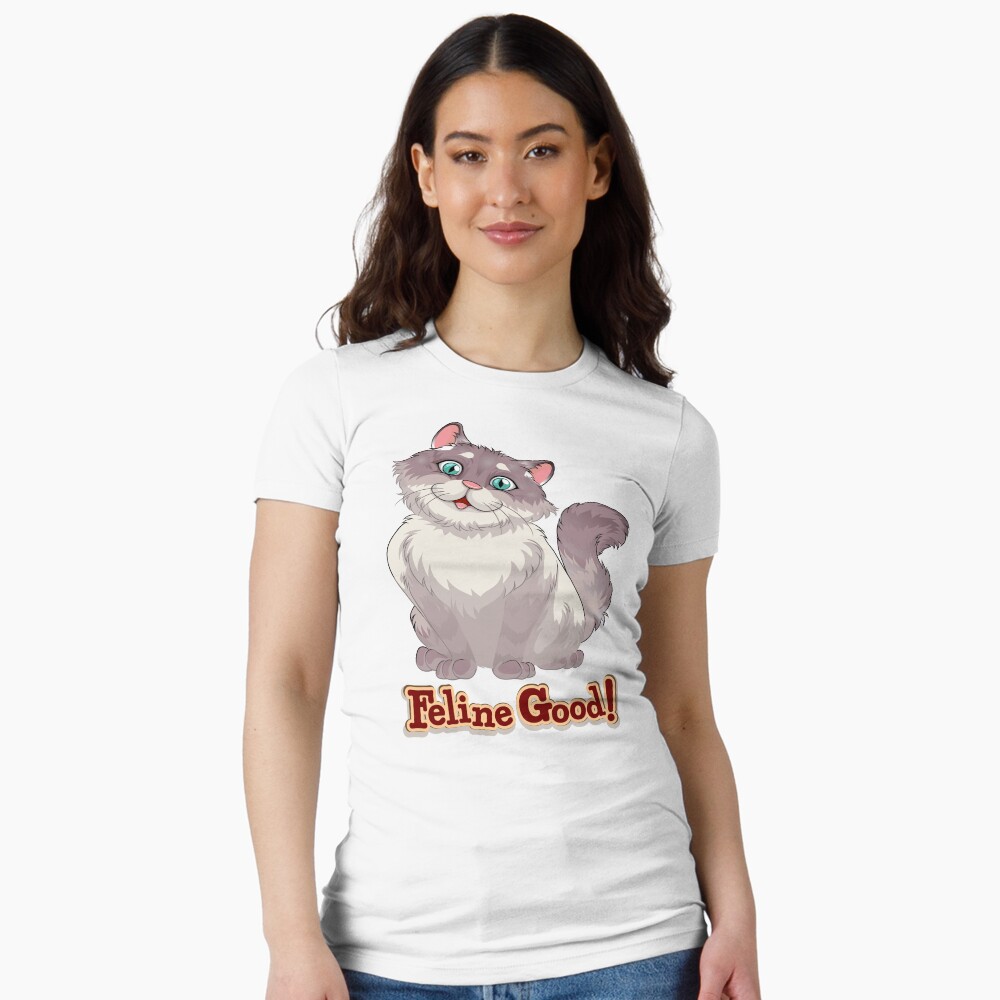 Feeling Good (Feline Good!) Fitted T-Shirt - cute pet design by HackerLooks