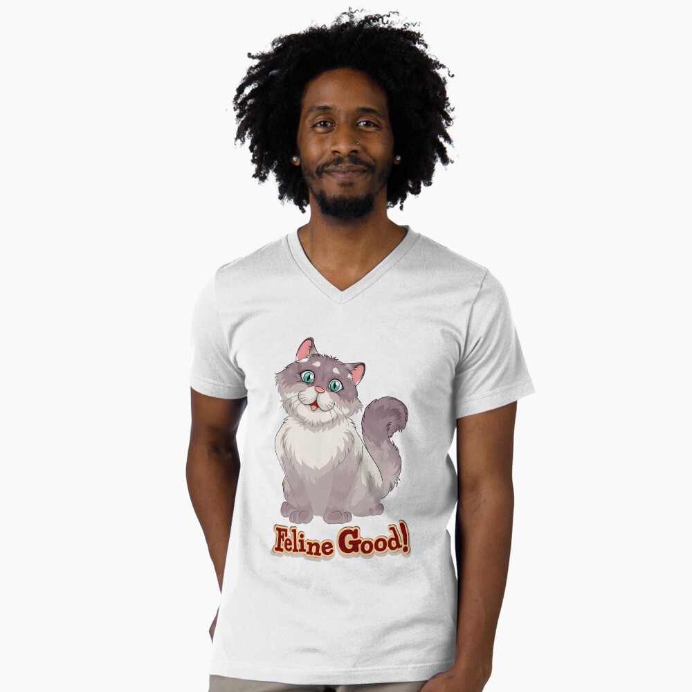 Feeling Good (Feline Good!) V-Neck T-Shirt - cute pet design by HackerLooks